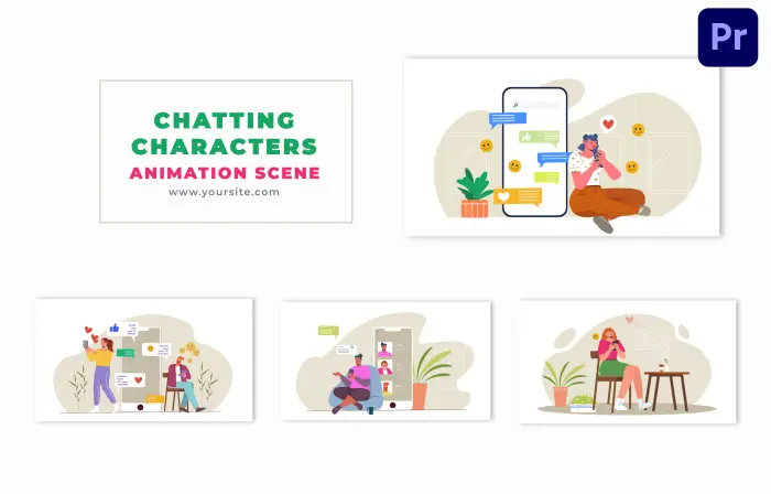 Flat Vector Animation Scene of Chatting Characters on Mobile